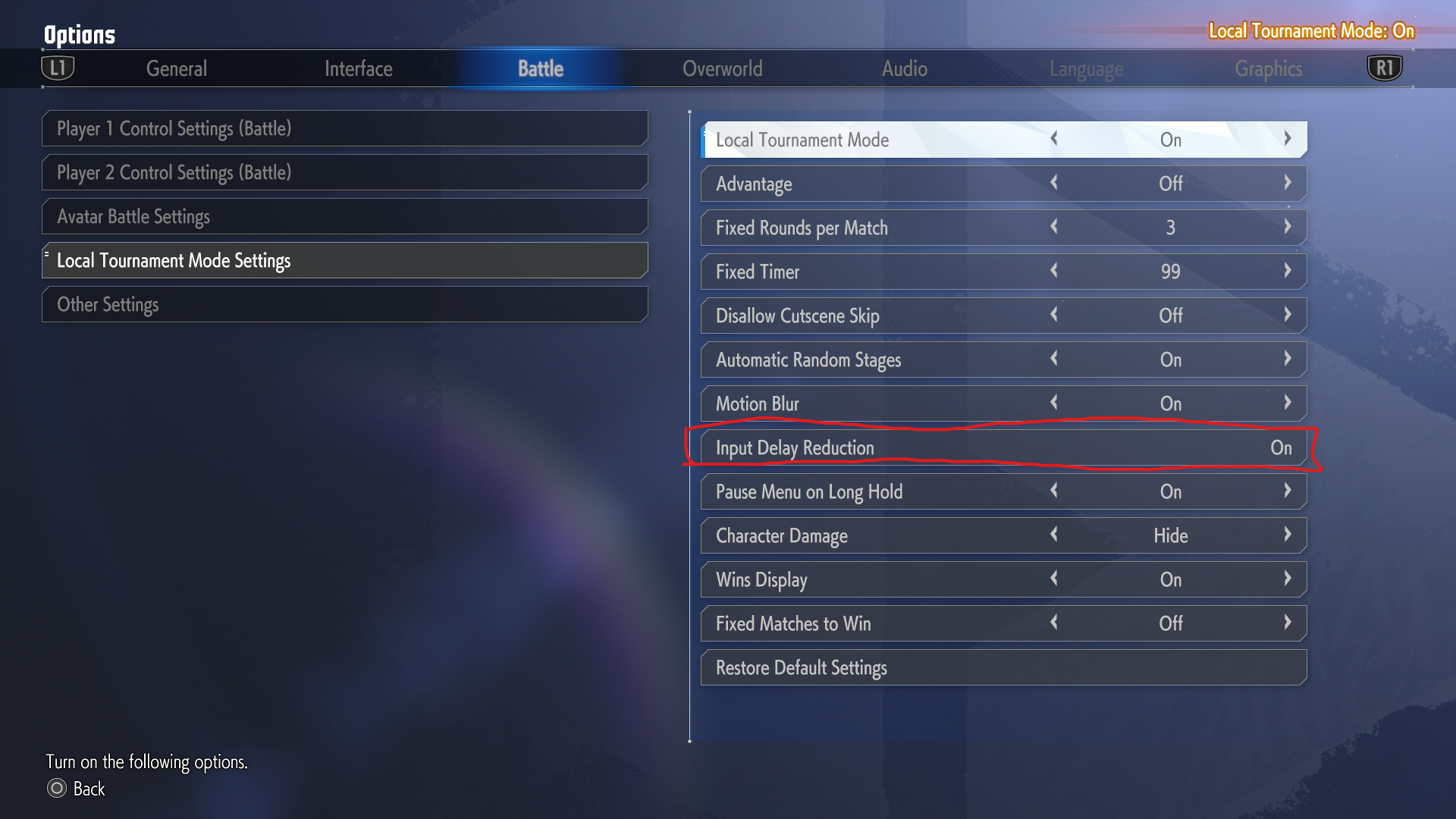 tournament mode settings